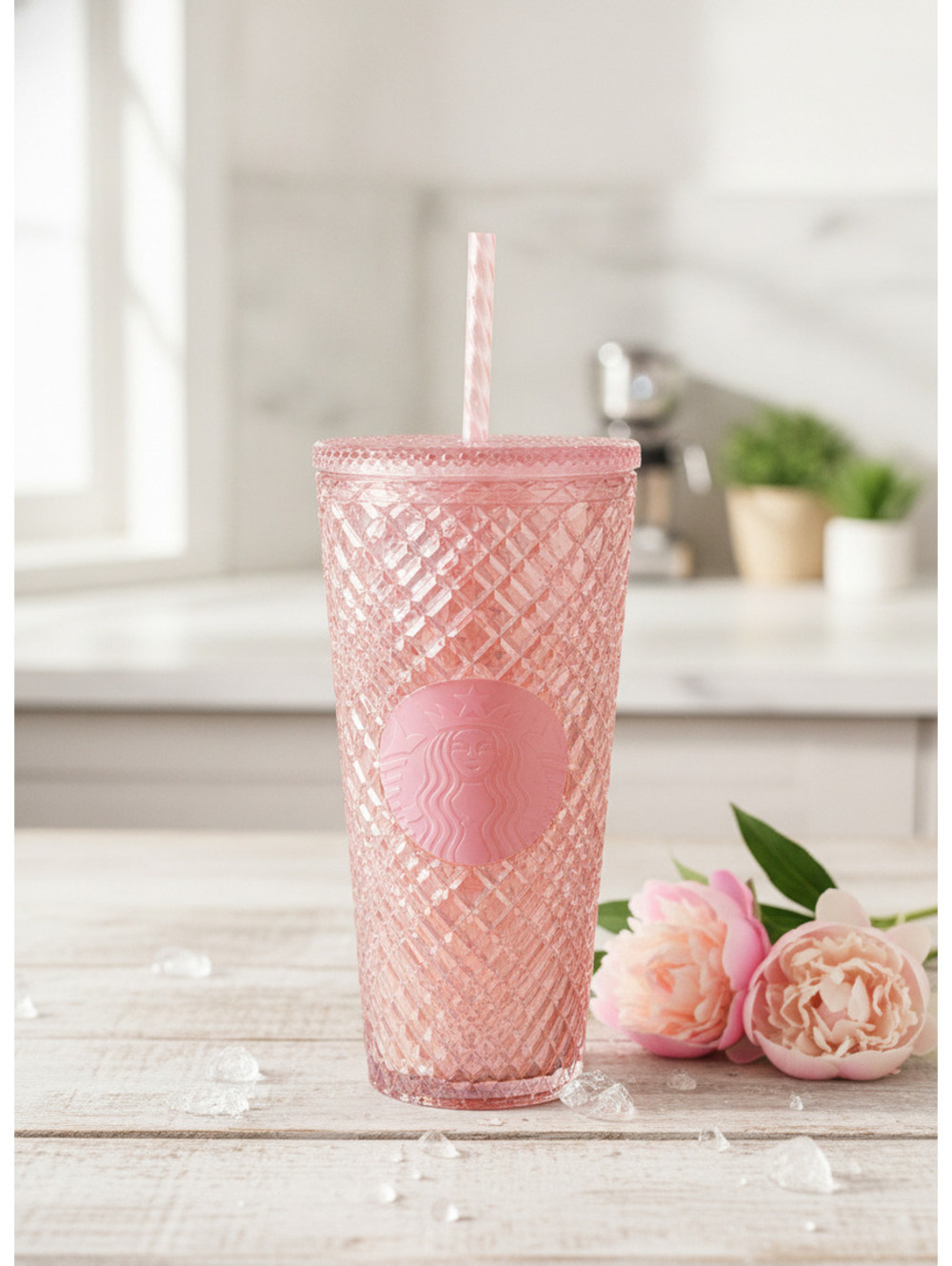 Starbucks Pink Textured Cold Cup Tumbler with Straw 24 oz